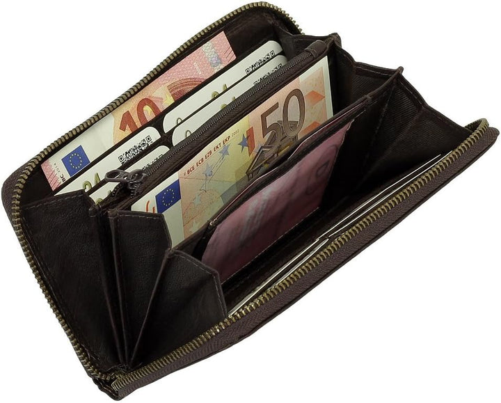 Luxus Leder Damen Geldbörse Portemonnaie Geldbeutel Langbörse XXL Farbe Braun, Braun