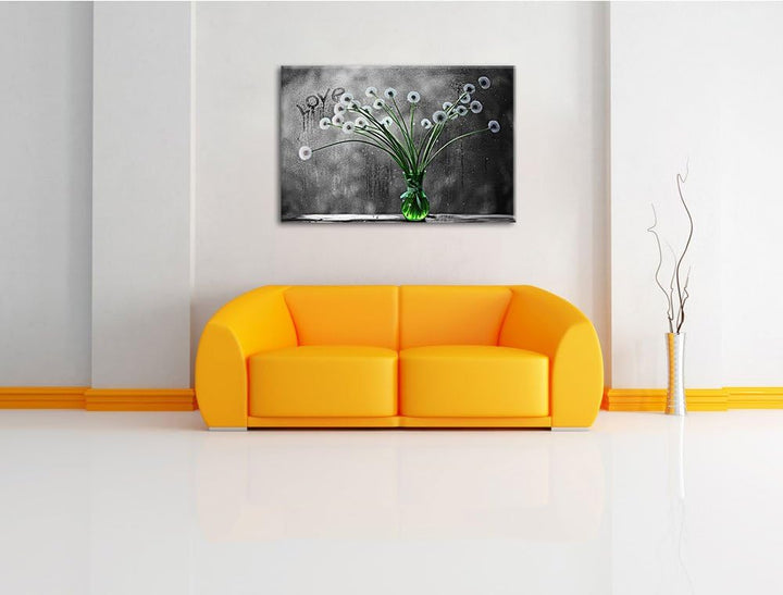 Pusteblumen bei Regen schwarz/weiss Format: 100x70 auf Leinwand, XXL riesige Bilder fertig gerahmt m