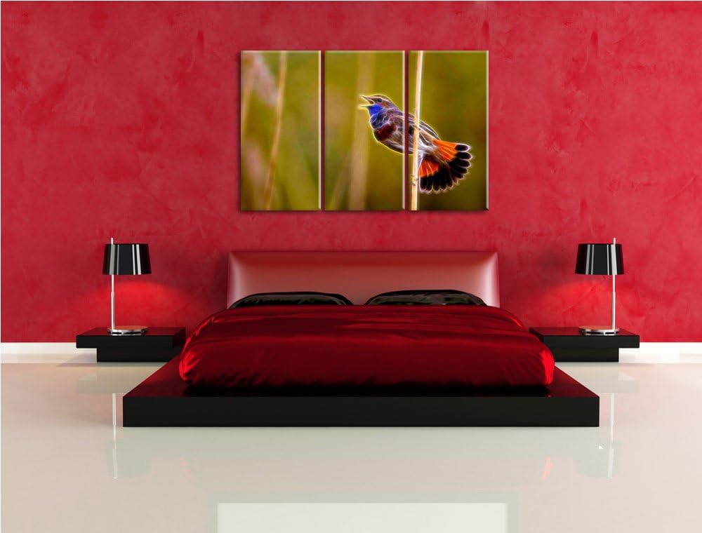 schönes kleines Blaukehlchen NewArt 3-Teiler Leinwandbild 120x80 Bild auf Leinwand, XXL riesige Bild