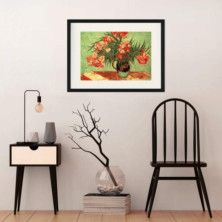 1art1 Vincent Van Gogh Poster Stillleben, Vase Mit Oleander Und Büchern, 1888 Gerahmtes Bild Mit Edl