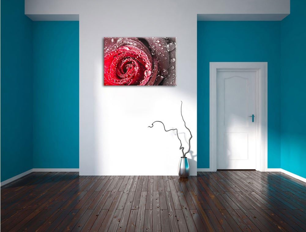 Pixxprint Rose mit Wassertropfen als Leinwandbild/Grösse: 100x70 cm/Wandbild/Kunstdruck/fertig bespa