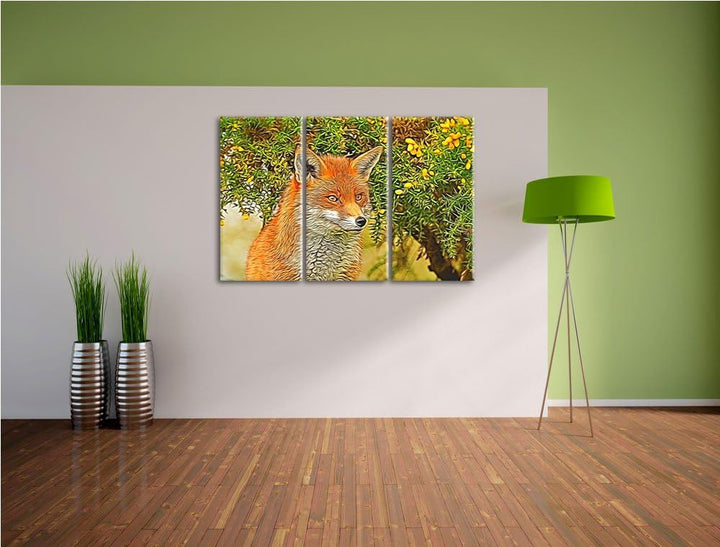 aufschauender Fuchs NewArt 3-Teiler Leinwandbild 120x80 Bild auf Leinwand, XXL riesige Bilder fertig