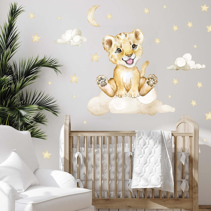 WANDKIND Löwe auf der Wolke V273 | handgezeichnet | AUFKLEBER Babyzimmer | Wandsticker Kinderzimmer