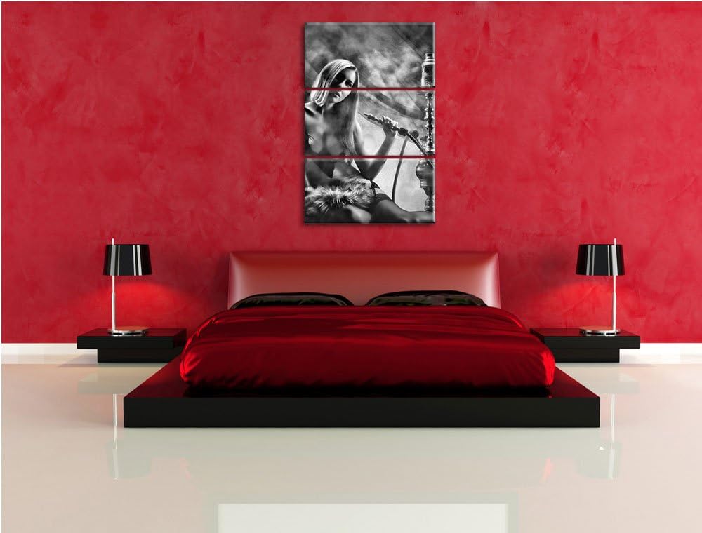 Pixxprint Frau mit Shisha im Nebel als Leinwandbild/Grösse: 3 Teilig (120x80 cm) cm/Wandbild/Kunstdr