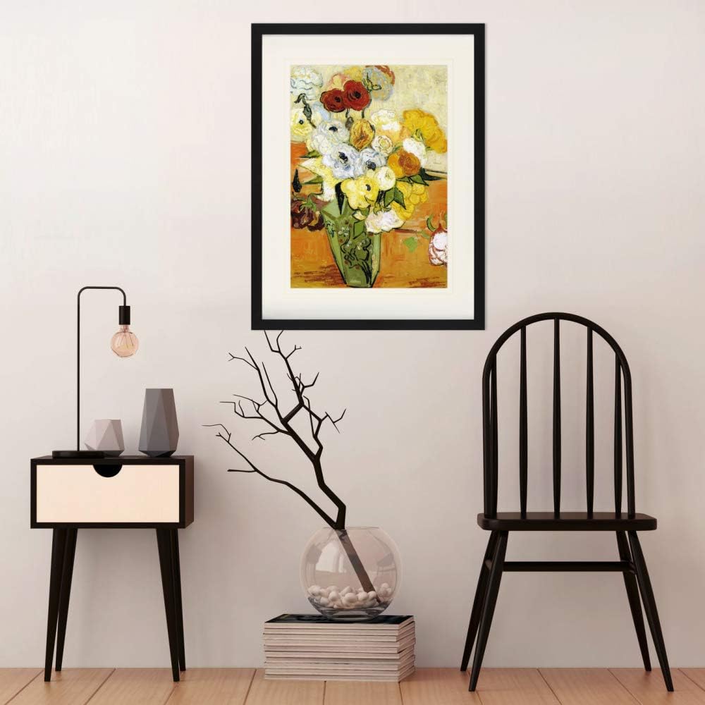 1art1 Vincent Van Gogh Poster Stillleben Mit Japanischer Vase, Rosen Und Anemonen, 1890 Gerahmtes Bi