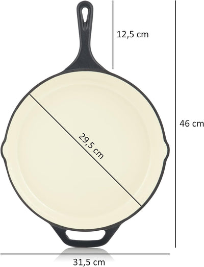 Mahlzeit Gusseisenpfanne mit Deckel emailliert | Ø 29,5 cm | Blue Berry | Bratpfanne mit zwei Ausgie