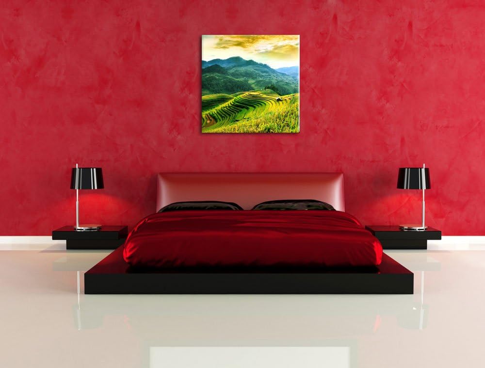 Reisfelder in Vietnam, Format: 70x70 auf Leinwand, XXL riesige Bilder fertig gerahmt mit Keilrahmen,
