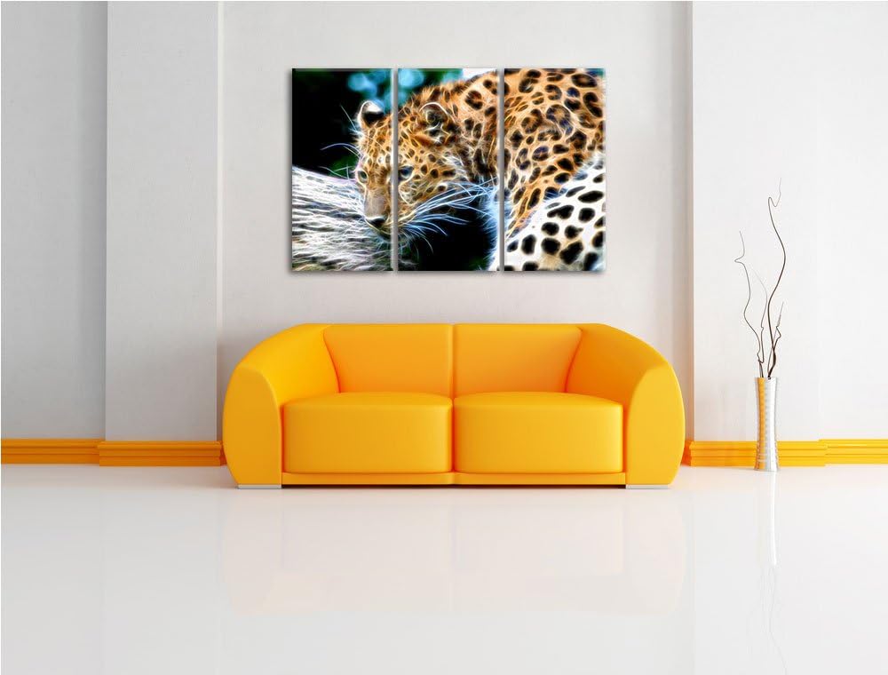 Dark aufmerksamer Leopard auf Baumstamm NewArt 3-Teiler Leinwandbild 120x80 Bild auf Leinwand, XXL r