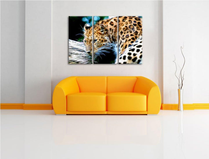 Dark aufmerksamer Leopard auf Baumstamm NewArt 3-Teiler Leinwandbild 120x80 Bild auf Leinwand, XXL r