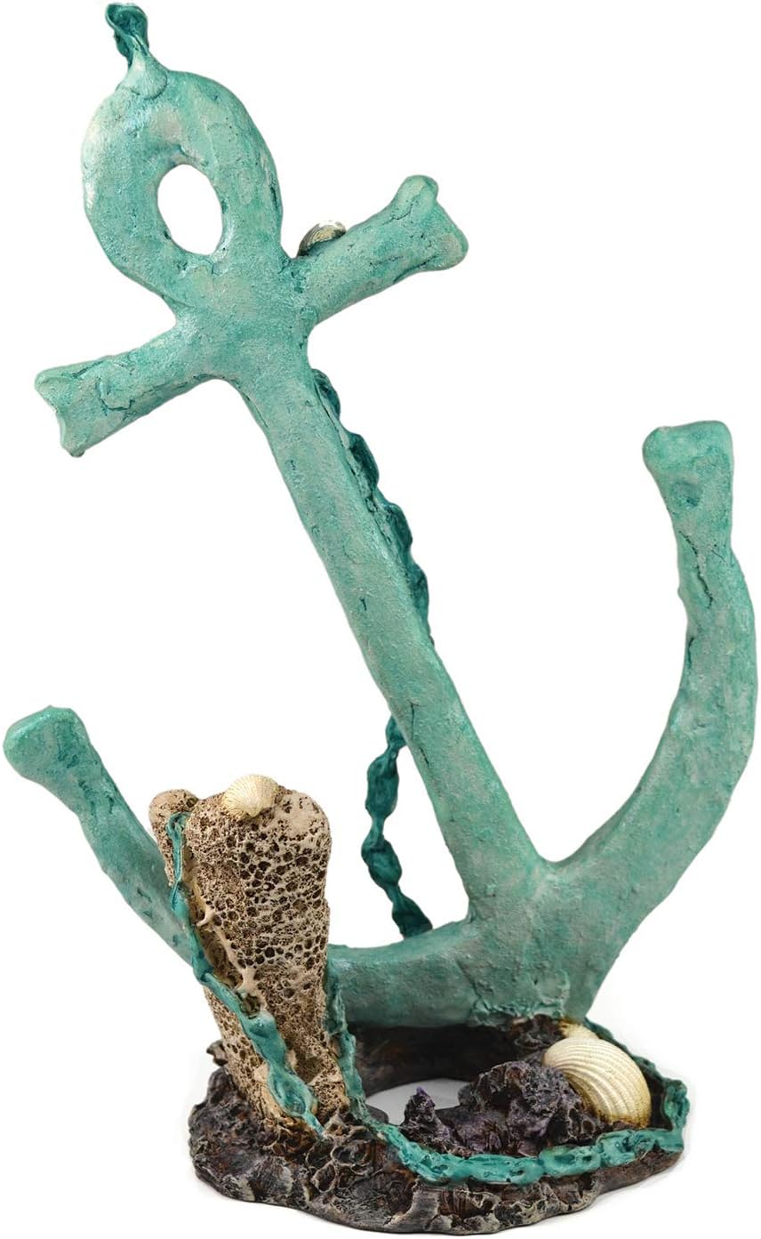 biOrb 46139 Anker Ornament – detaillierte Aquariendekoration in grün/ türkis mit Muschel und Koralle