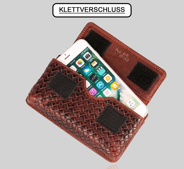 MATADOR Echt Leder Universal Handy-Tasche Holster Gürteltasche Klettverschluss Caro Design Quer für