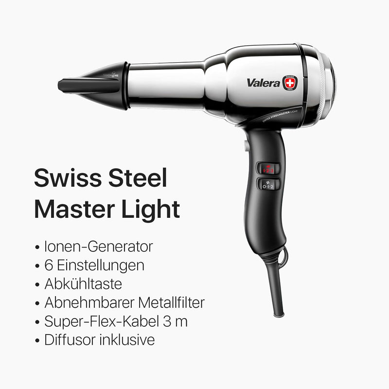 Valera, Swiss Steel Master Light, professioneller Haartrockner aus verchromtem Stahl, leichter Föhn