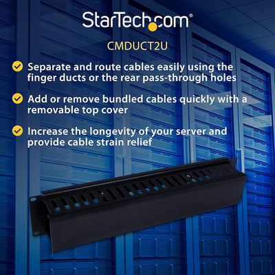 StarTech.com Horizontaler 2HE Rack Finger Kabelkanal mit Abdeckung - 19" Netzwerk/serverschrank Fing