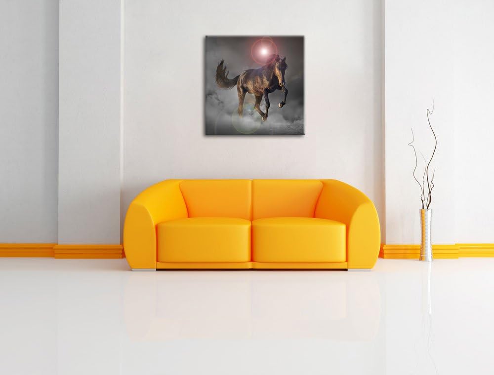 Elegantes Pferd beim springen schwarz/weiss, Format: 70x70 auf Leinwand, 70x70