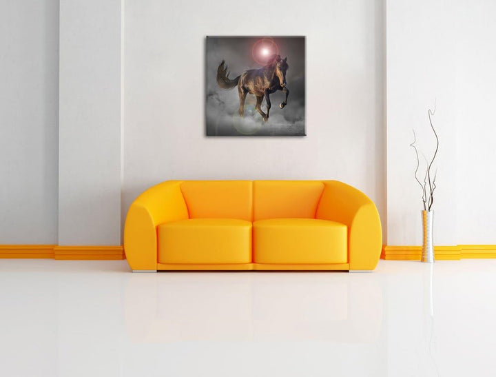 Elegantes Pferd beim springen schwarz/weiss, Format: 70x70 auf Leinwand, 70x70