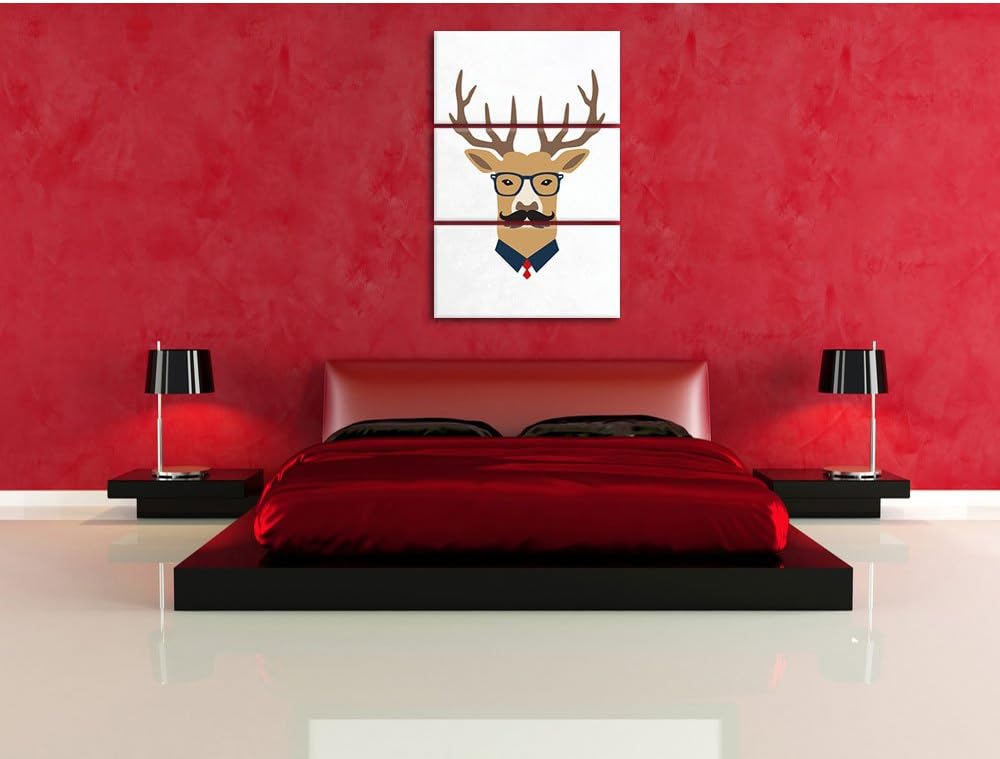 Pixxprint Hipster Hirsch weiss 3-Teiler Leinwandbild 120x80 Bild auf Leinwand