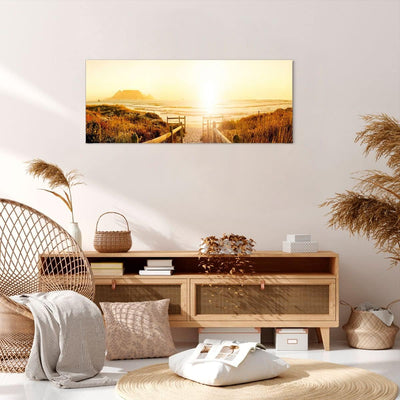 Wandbilder Dekoration Wohnzimmer Sonnenaufgang Welle Insel Meer Panorama Bilder auf Leinwand 120x50c