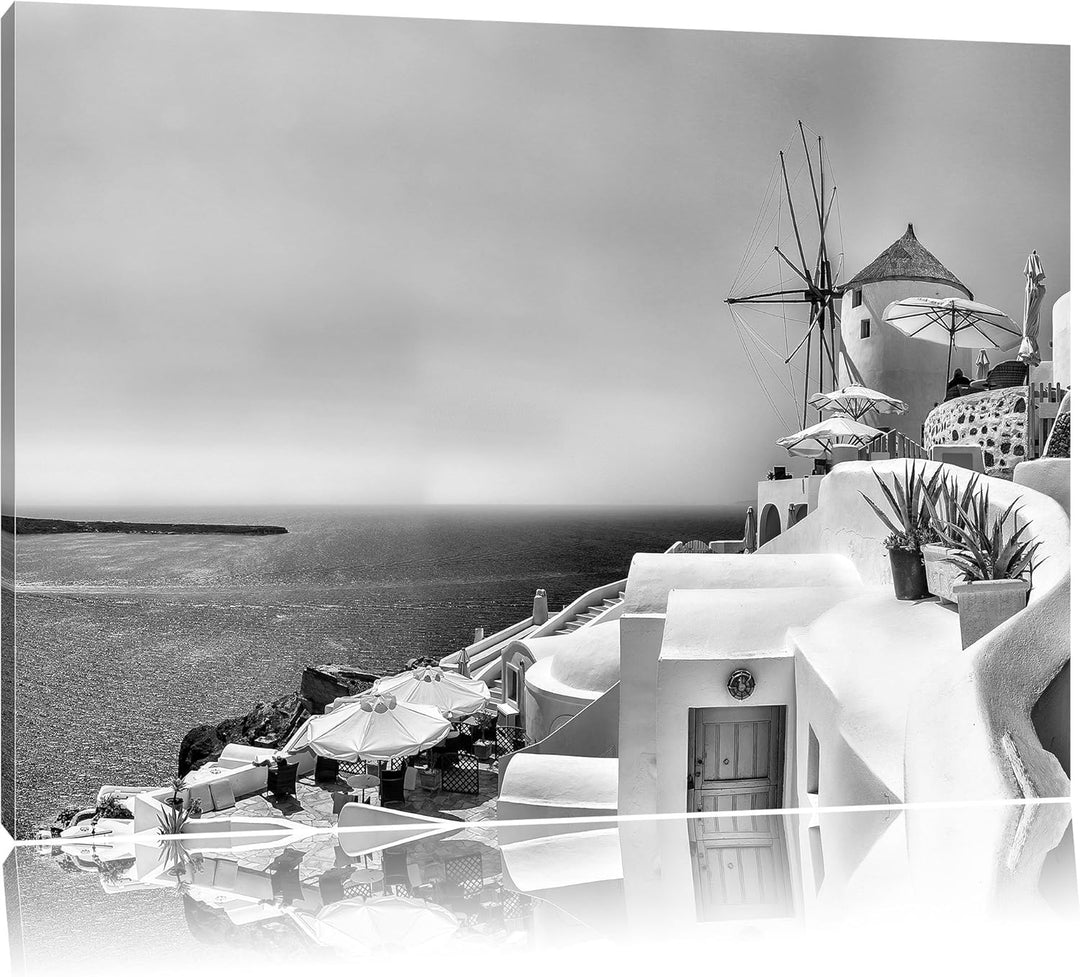 Monocrome, Stadt am Meer, Format: 100x70 auf Leinwand, XXL riesige Bilder fertig gerahmt mit Keilrah