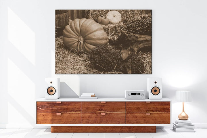 deyoli herbstliche Kürbisernte Format: 80x60 als Leinwand, Effekt: Sepia, Motiv fertig gerahmt auf E