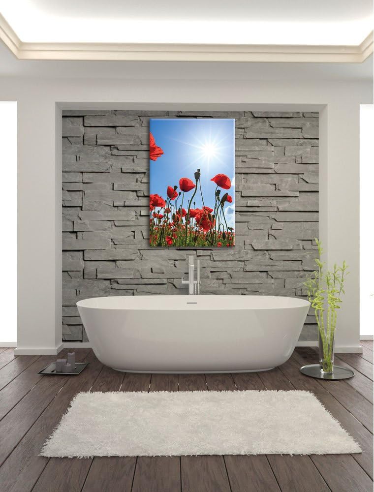 Pixxprint Mohnblumen, Format: 100x70 auf Leinwand, XXL riesige Bilder fertig gerahmt mit Keilrahmen,