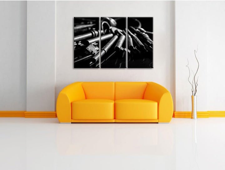 Pixxprint Alter Schlüsselbund als Leinwandbild 3 teilig/Grösse: 3 Teilig (120x80) / Wandbild/Kunstdr