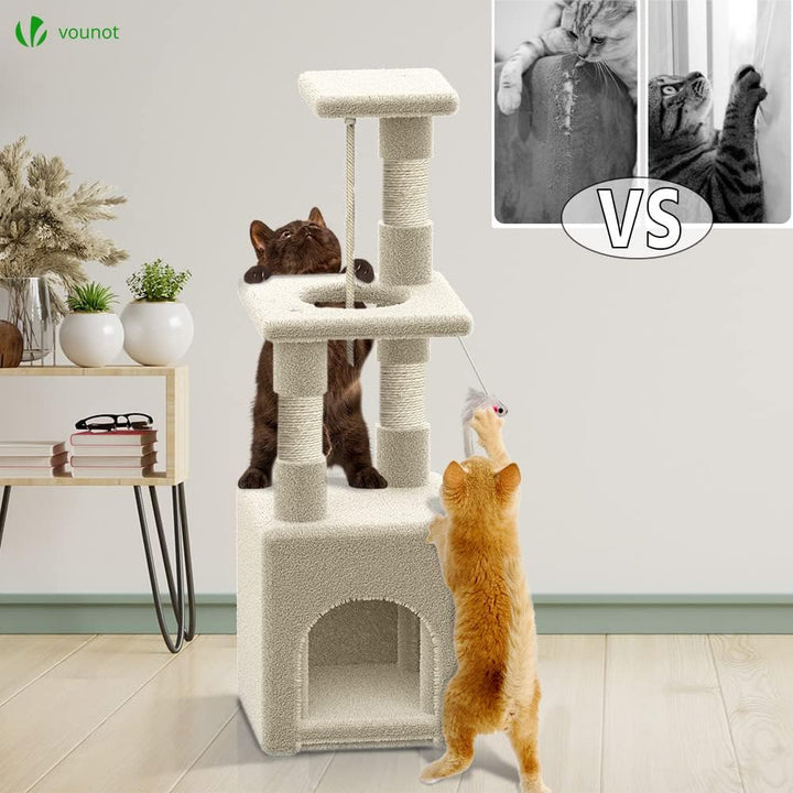 VOUNOT Kratzbaum Klein, Katzenbaum für Katzen, Stabil Katzenkratzbaum mit Plattform, Höhle, Sisal-St
