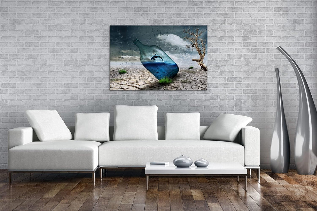 deyoli Delphin in einer Flasche Format: 80x60 als Leinwandbild, Motiv fertig gerahmt auf Echtholzrah