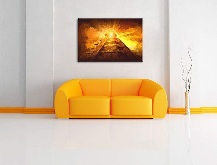Pixxprint Maya Pyramide mit Sonnenuntergang als Leinwandbild/Grösse: 100x70 cm/Wandbild/Kunstdruck/f