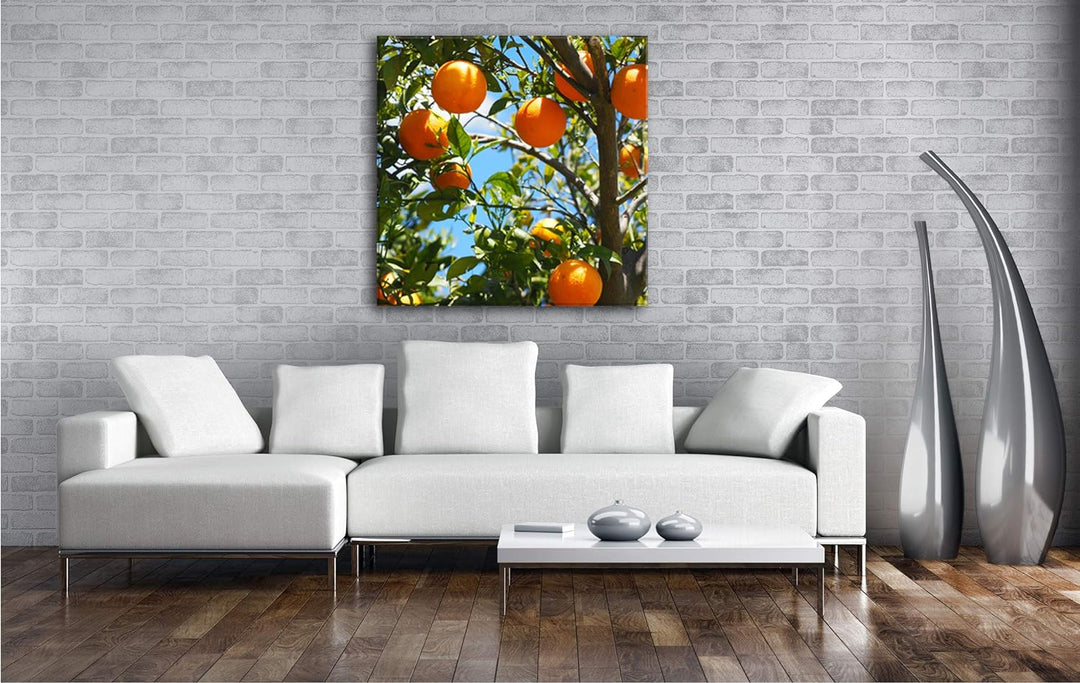 deyoli Orangenbaum mit Reifen Früchten Format: 70x70 als Leinwand, Motiv fertig gerahmt auf Echtholz