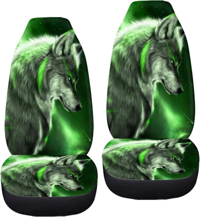 chaqlin Galaxy Wolf Autositzbezüge Set,2-Pack Starry Night Wolf Auto Front Seat Protector Fahrzeug E