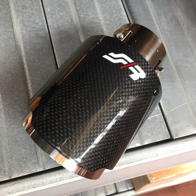 Simoni Racing Auspuffblende Rund/Schräg Glänzend-Karbon+Edelstahl - Ø102xL155mm - Anschluss 63mm