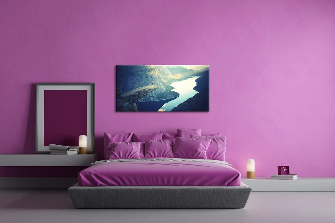 atemberaubende Aussicht eines Fjords Panorama 80x40 cm als Leinwandbild, Motiv fertig gerahmt auf Ec