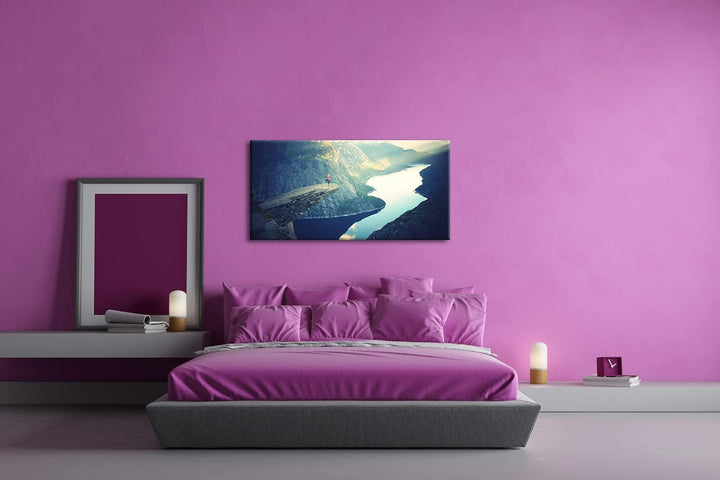 atemberaubende Aussicht eines Fjords Panorama 80x40 cm als Leinwandbild, Motiv fertig gerahmt auf Ec