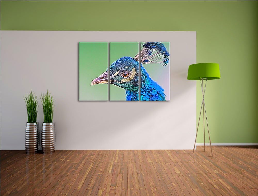 schöner farbenfroher Pfau Spezial 3-Teiler Leinwandbild 120x80 Bild auf Leinwand, XXL riesige Bilder