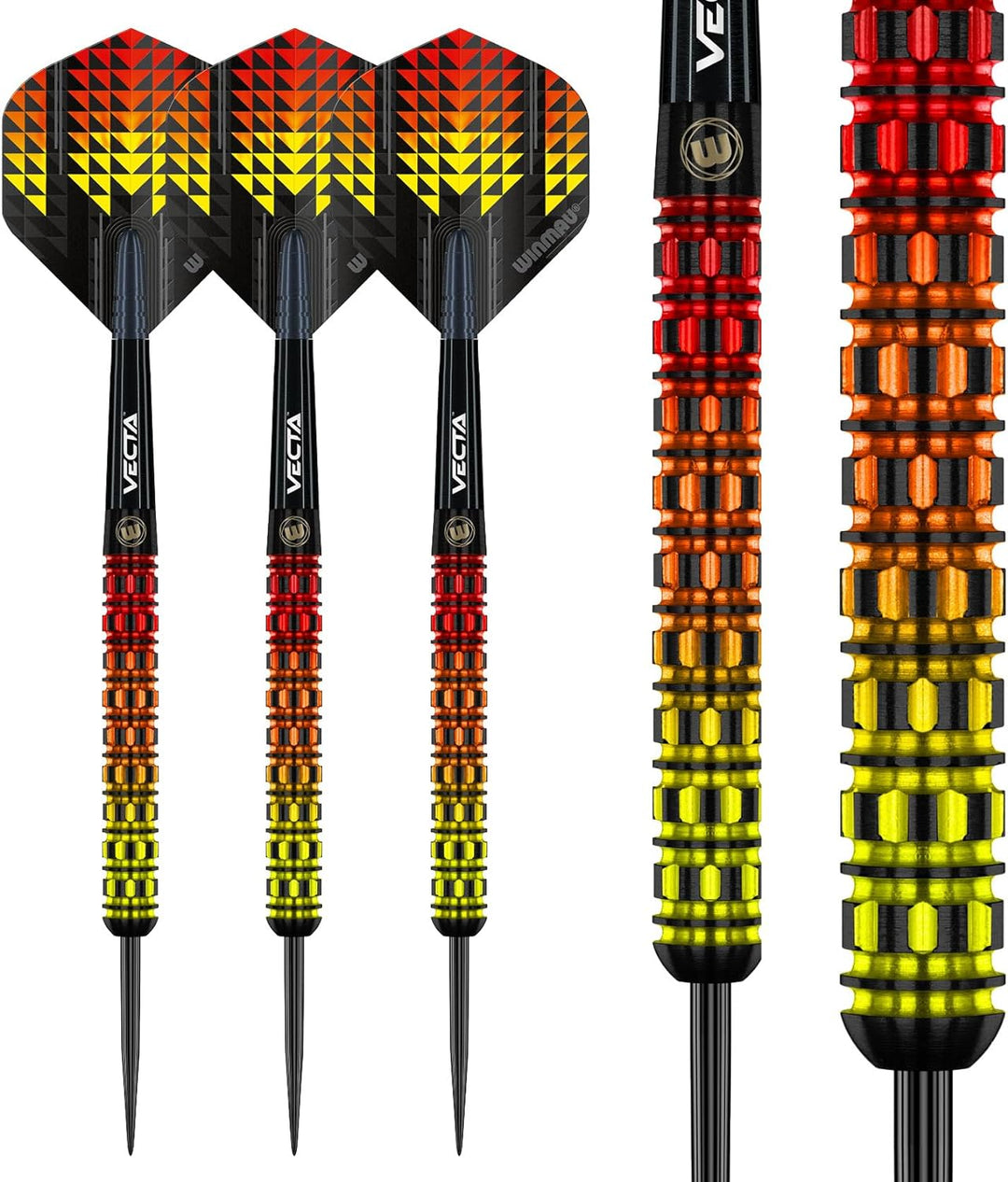 WINMAU Firestorm Flame Professionelles Wolfram-Dart-Set mit Flights und Schäften (Shafts) 24 g Paral