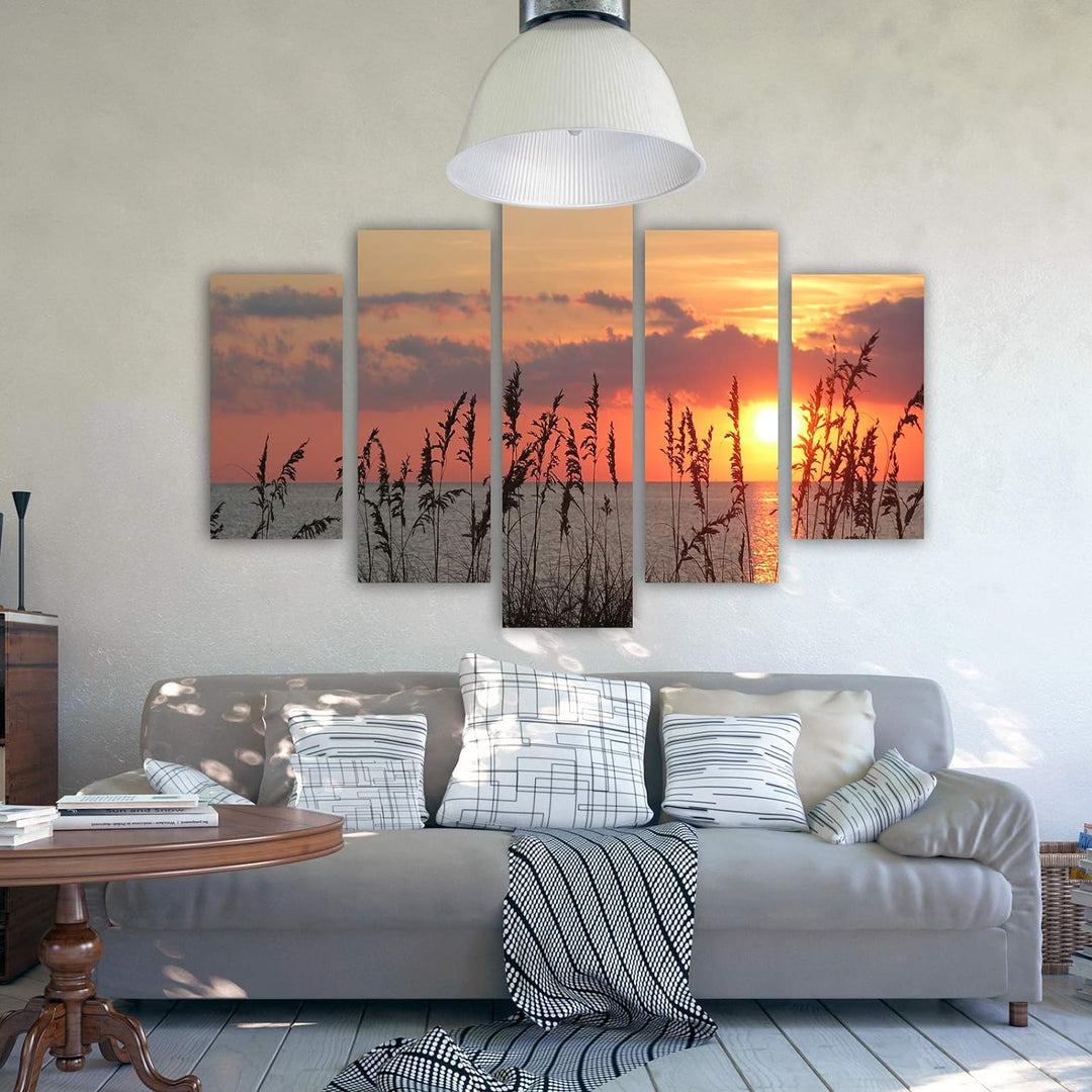 Feeby Bilder Landschaft 100x70 cm - Leinwandbild - 5 Teilig - Kunstdruck Gras bunt Leinwandbild 100x