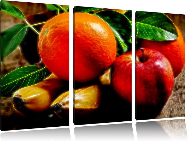 Pixxprint verschiedenes Obst Neon Lights Effekt 3-Teiler Leinwandbild 120x80 Bild auf Leinwand