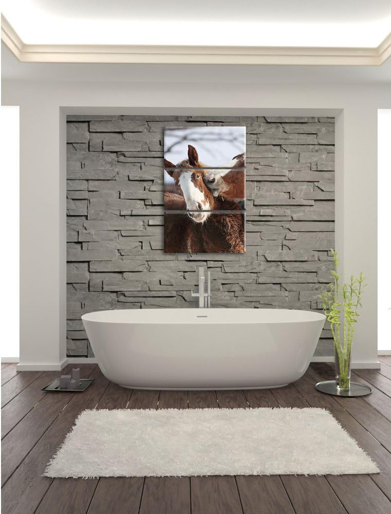 Pixxprint schmusende Pferde als Leinwandbild/Grösse: 3 Teilig (120x80) cm/Wandbild/Kunstdruck/fertig