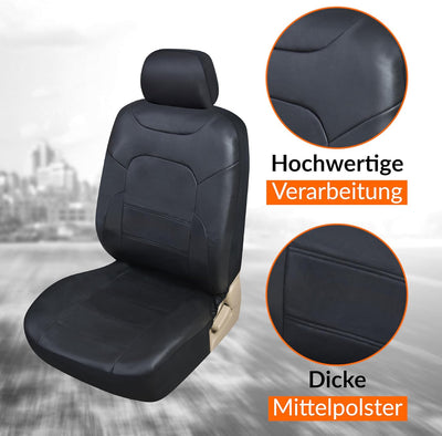 Upgrade4cars Auto-Sitzbezüge Vordersitze | Kunst-Leder Schonbezüge Set Universal Schwarz | Auto-Zube