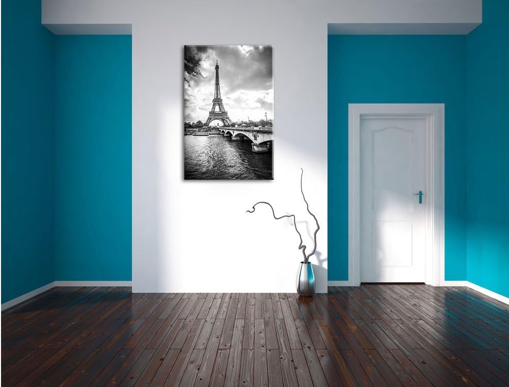 Pixxprint Eiffelturm in Paris Kunst B&W als Leinwandbild/Grösse: 100x70 cm/Wandbild/Kunstdruck/ferti