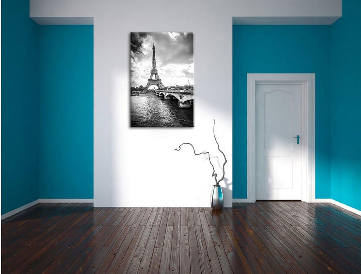 Pixxprint Eiffelturm in Paris Kunst B&W als Leinwandbild/Grösse: 100x70 cm/Wandbild/Kunstdruck/ferti