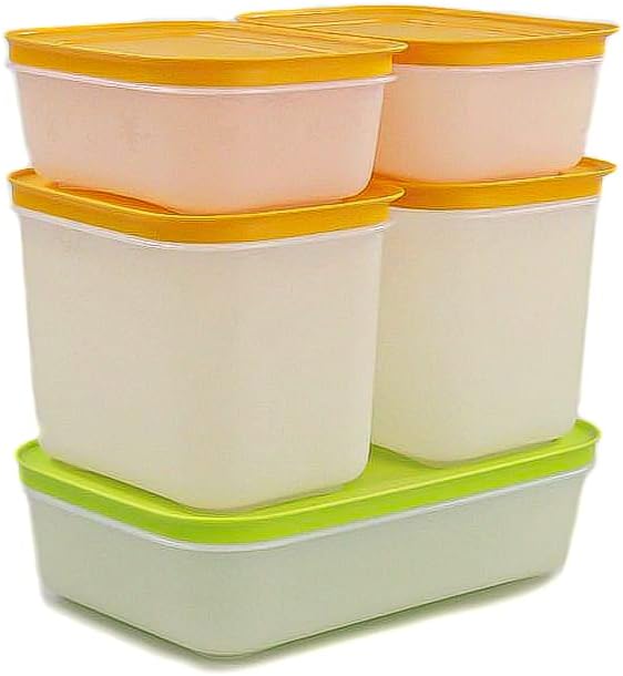 TUPPERWARE Gefrier-Behälter 1,0 L grün-weiss + 450 ml (2) +1,1 L (2) orange-weiss 27960