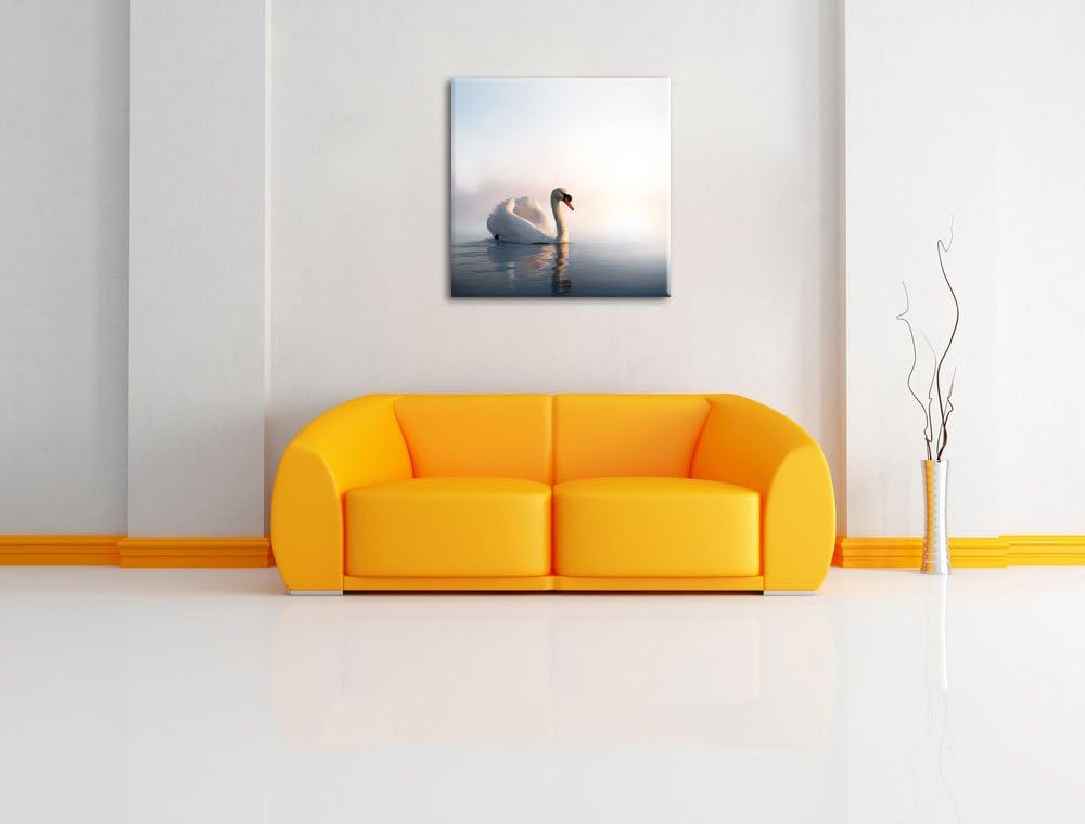 Pixxprint Traumhafter weisser Schwan im See, Format: 70x70 auf Leinwand, 70x70
