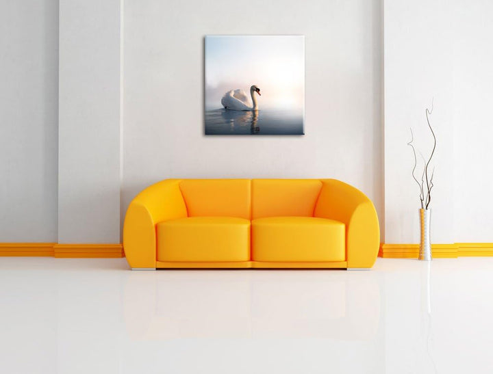 Pixxprint Traumhafter weisser Schwan im See, Format: 70x70 auf Leinwand, 70x70