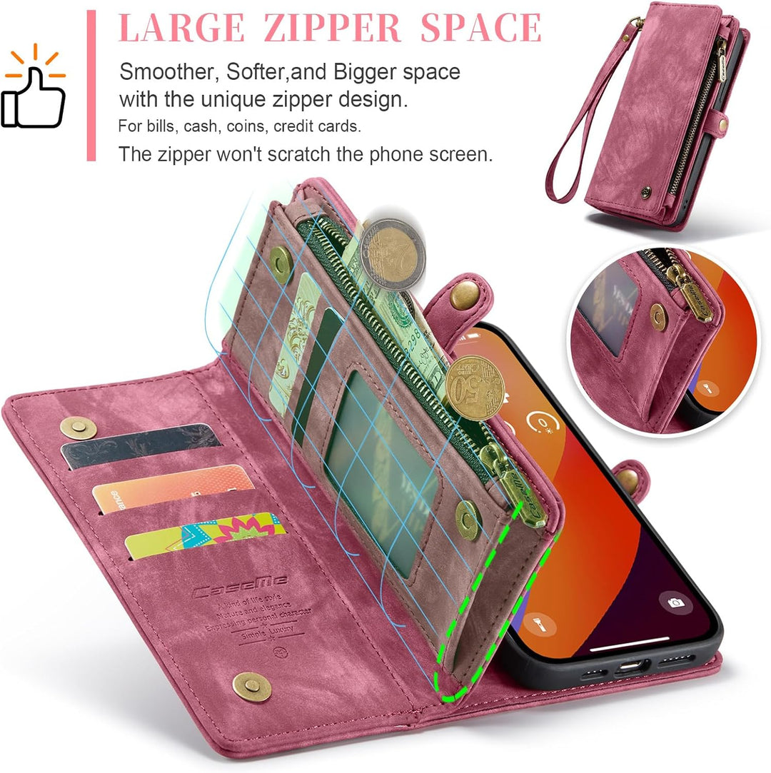 UFinetech für iPhone 15 Pro Max Hülle, Flip Leder TPU Stossfeste Kartenfach Tasche Handyhülle für iP