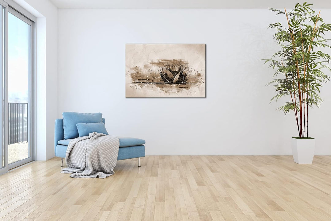 deyoli Illustration einer Lotusblume Format: 80x60 Effekt: Sepia als Leinwandbild, Motiv fertig gera