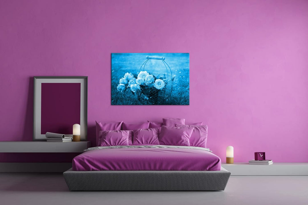 deyoli Rosa Rosenstrauss Format 80x60 Effekt: Monocrome Blau als Leinwandbild, Motiv fertig gerahmt