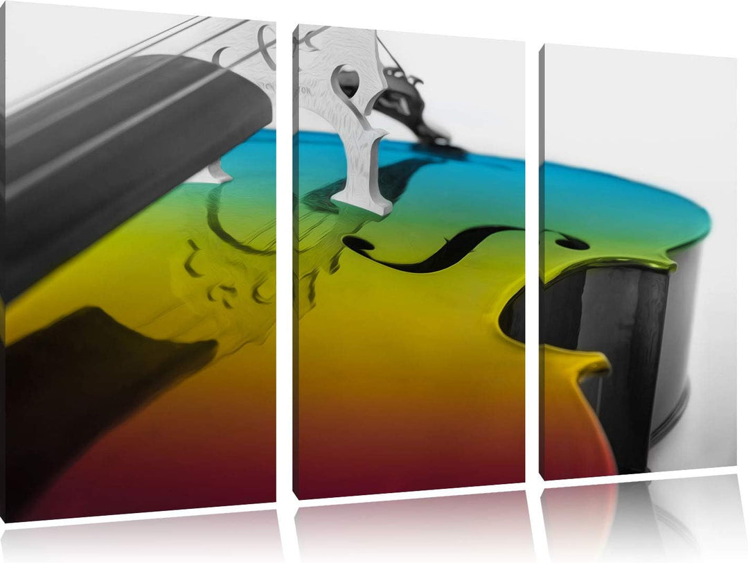Cello in Regenbogenfarben gehalten schwarz/weiss 3-Teiler Leinwandbild 120x80 Bild auf Leinwand, XXL