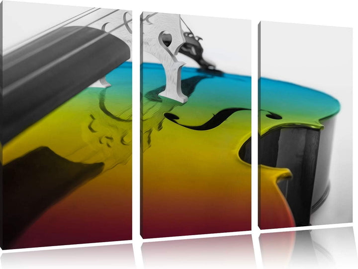Cello in Regenbogenfarben gehalten schwarz/weiss 3-Teiler Leinwandbild 120x80 Bild auf Leinwand, XXL