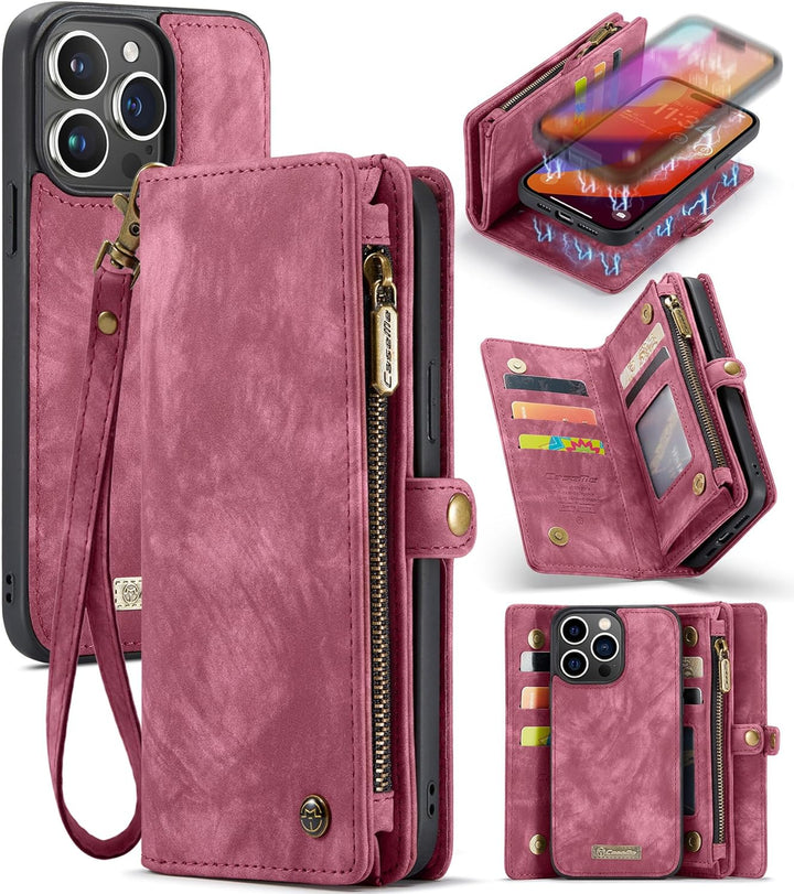 UFinetech für iPhone 15 Pro Max Hülle, Flip Leder TPU Stossfeste Kartenfach Tasche Handyhülle für iP